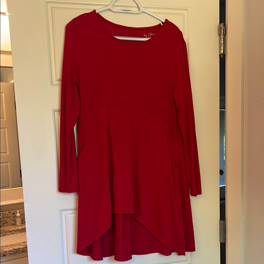 Red Long Sleeve Tunic Top